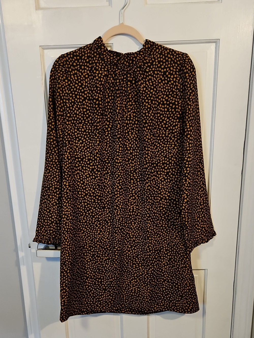 J. Crew Black Dress with Tan Dot Print